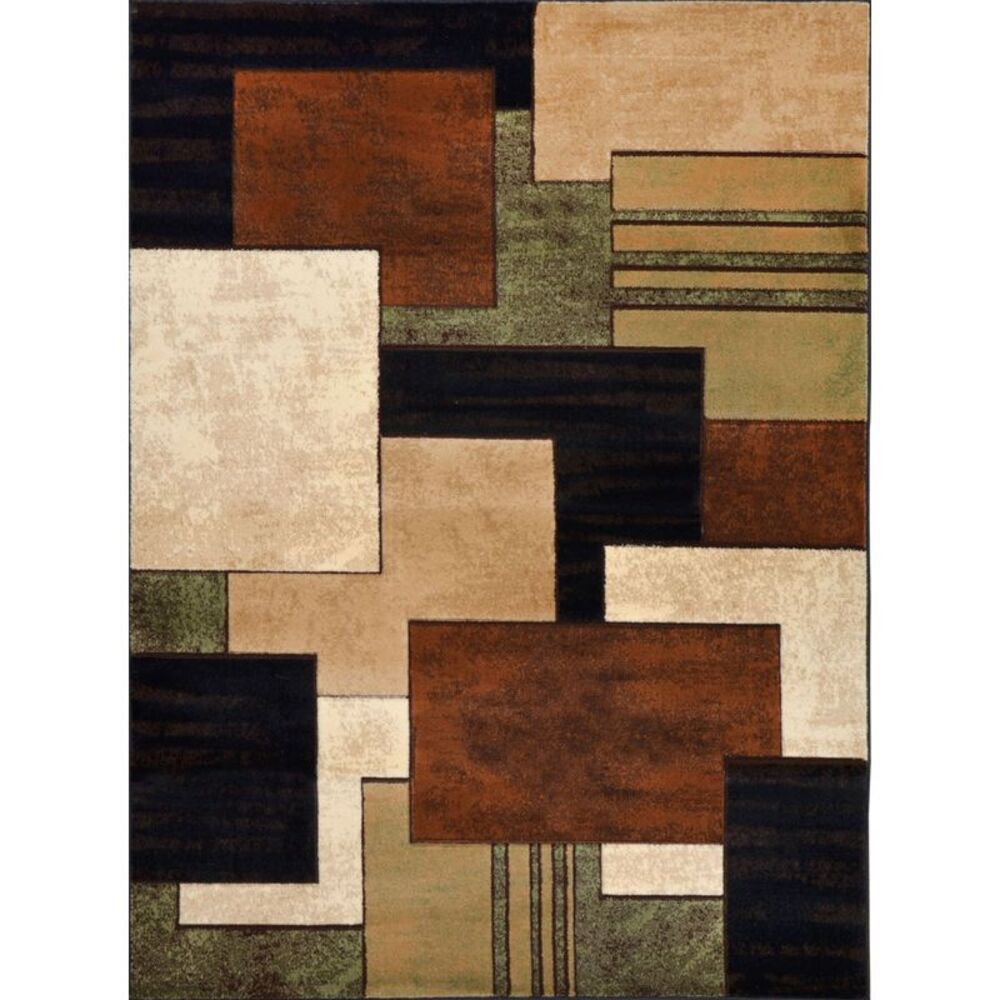 Contemporary Squares Brown Area Rug 2x3 Modern Multi Blocks - Actual 1' 6"x2' 7"